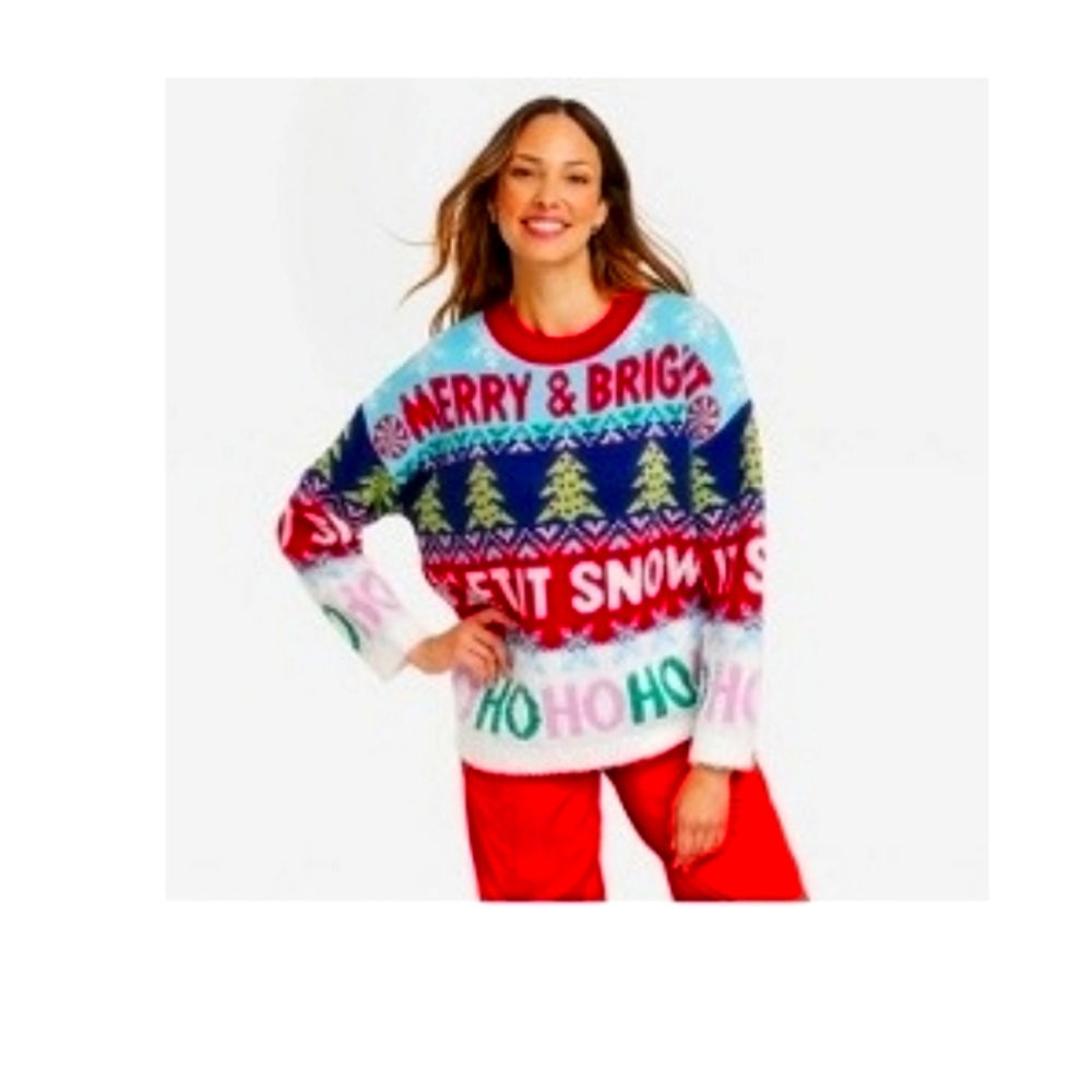 Ugly Christmas Sweater Womens Sweater Merry & Bright Sz L XL